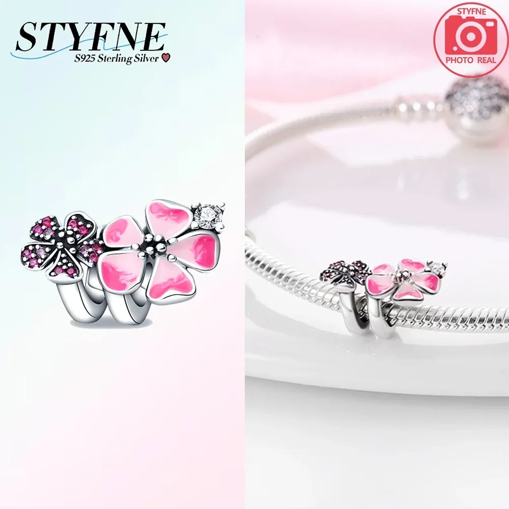 Exquisite Charm-Perlen aus 925er-Sterlingsilber mit Blumenserie, Sonnenblume, Sakura-Chrysanthemen-Anhänger für Damen, Schmuck, modisches Geschenk