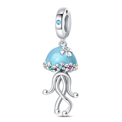 Ocean Series 925er Sterlingsilber, Wal, Schildkröte, kleiner Fisch, Qualle, Delfin, blauer Charm, passend für DIY-Armband, Halskette, Party-Schmuck
