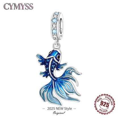Blauer Charm, 925er Sterlingsilber, Ozeanperlen, Betta-Fisch-Anhänger, Geburtstagsfeier, Geschenk für Frauen, Armband, Halskette, DIY-Perlen, Schmuck