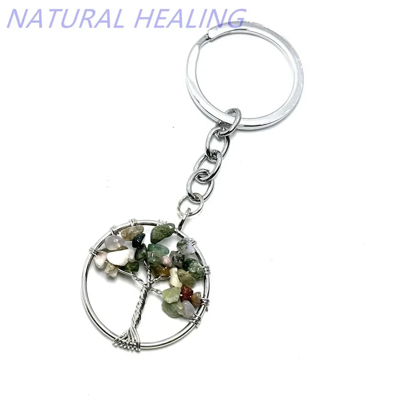 10 stücke Frauen natürlichen Chip Quarz Stein Perle 30mm Herz runden Baum des Lebens Schlüssel anhänger Lanyard Großhandel Schlüssel ringe