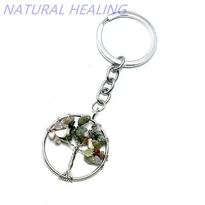 10 stücke Frauen natürlichen Chip Quarz Stein Perle 30mm Herz runden Baum des Lebens Schlüssel anhänger Lanyard Großhandel Schlüssel ringe