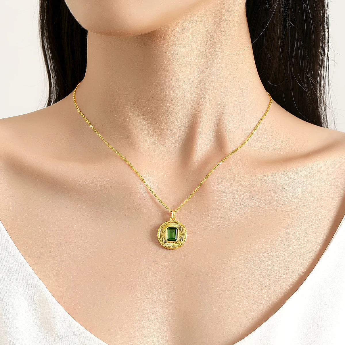 925 Silber 18k Gold Transluzenter Edelstein-Anhänger Halskette Retro Sonnenschein-Design und Modischer Schmuck für Frauen Party-Geschenke