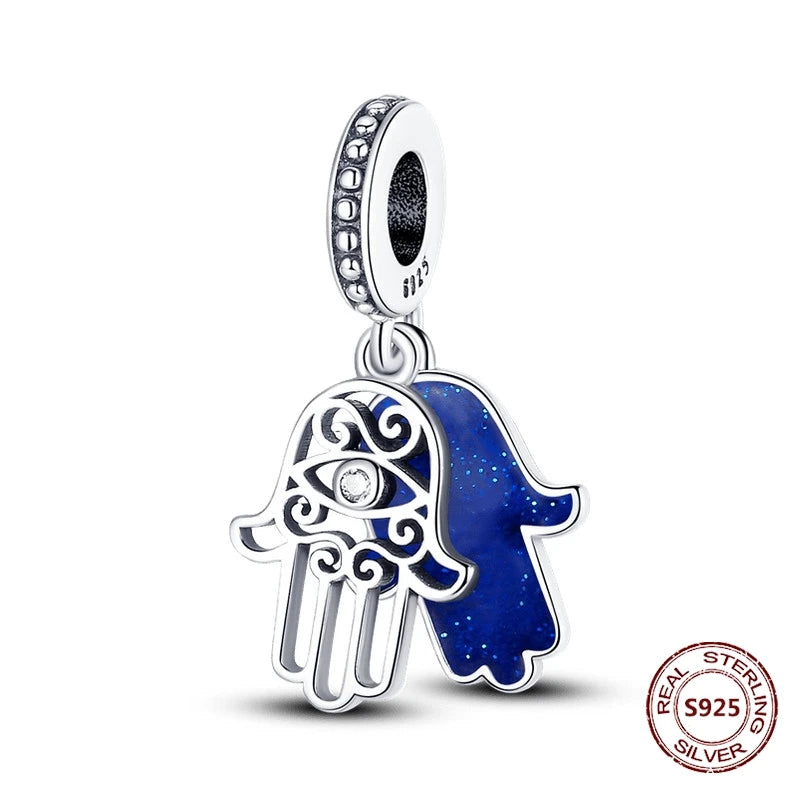 Teufelsaugen-Charm aus 925er Silber, Original-Hand der Fatima, blauer Zirkon, Kreuz, blaue Augen, passend für Armbänder, DIY-Herstellung von Schmuck, Geschenk
