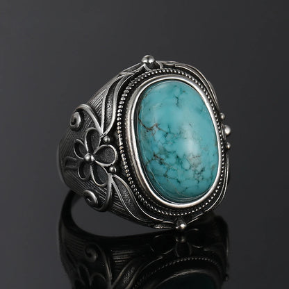 Vintage S925 Silber Ring Natürliche Türkis Ringe Luxus Schmuck Party Jahrestag Geburtstag Geschenk für Frauen Mann