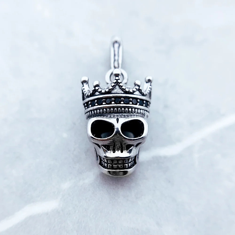 Schädel König Baumeln Charms,925 Sterling Splitter Europa Anhänger Neue DIY Mode Schmuck Für Frauen Männer