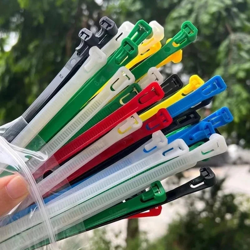 5/1000 Stück Mehrfarbige Wiederverwendbare Kabelbinder Kabelschloss-Schlaufen Nylonbinder Recycelbare Gemischte Farben Schwarz Weiß Kabelbinder-Werkzeug