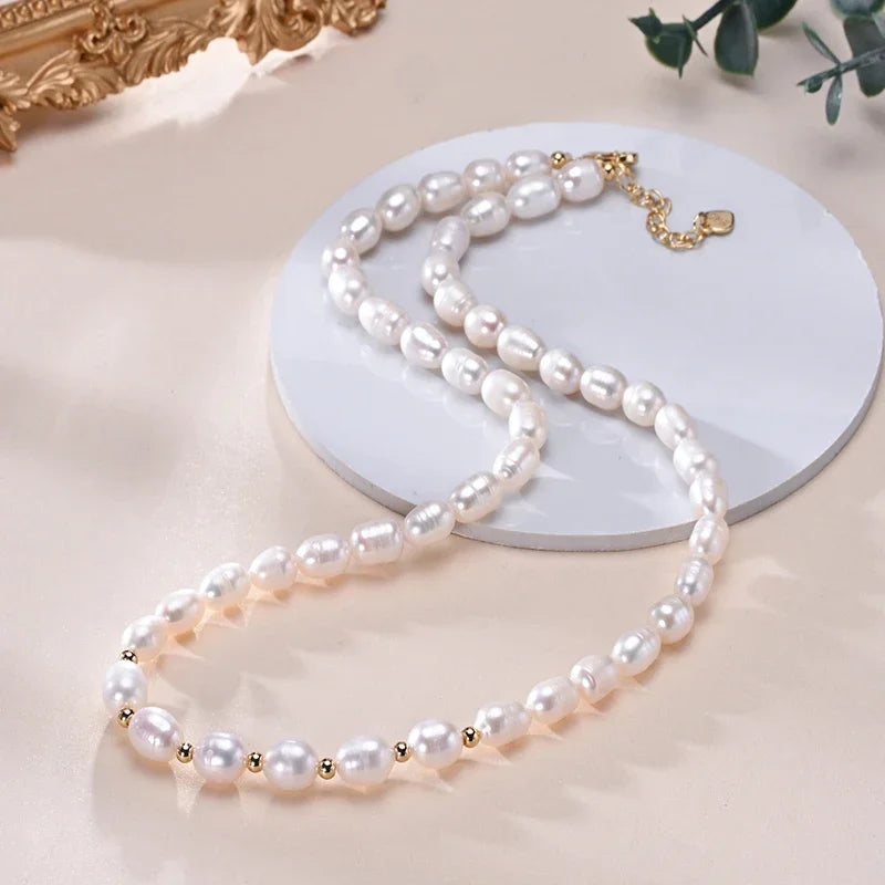 HENGSHENG 6–7 mm Reisform, Süßwasser, Weiß, Rosa, Lila, gemischte Farben, Perlenkette, 925er Sterlingsilber, Schmuck für Frauen und Mädchen