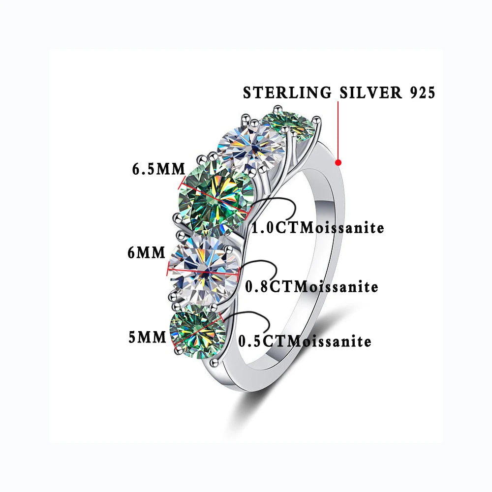 JOIAS HOME 18 Karat vergoldet 3,6 CT Alle Moissanit Ringe für Frauen 5 Steine funkelnder Diamant Ehering S925 Sterling Silber Schmuck