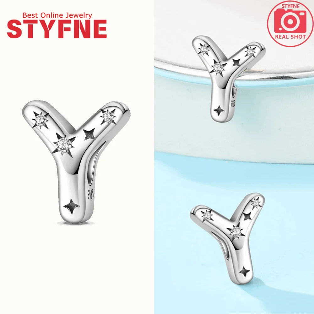 Charms aus 925er Silber, Buchstaben-Serie, Sternenlicht-Buchstaben, glänzende Zirkon-Perlen, passend für Armbänder, Zubehör, Schmuckherstellung, edler Schmuck, Geschenk