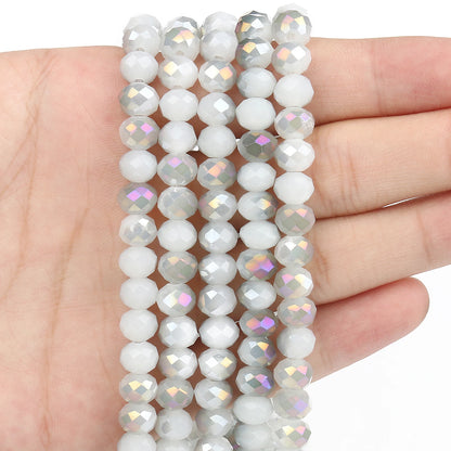 3/4/6/8mm Facettierte Jade Weiße Kristall Glas Perlen Vergoldet Flache Runde Lose Perlen für Schmuck Machen Diy Armband Ohrring