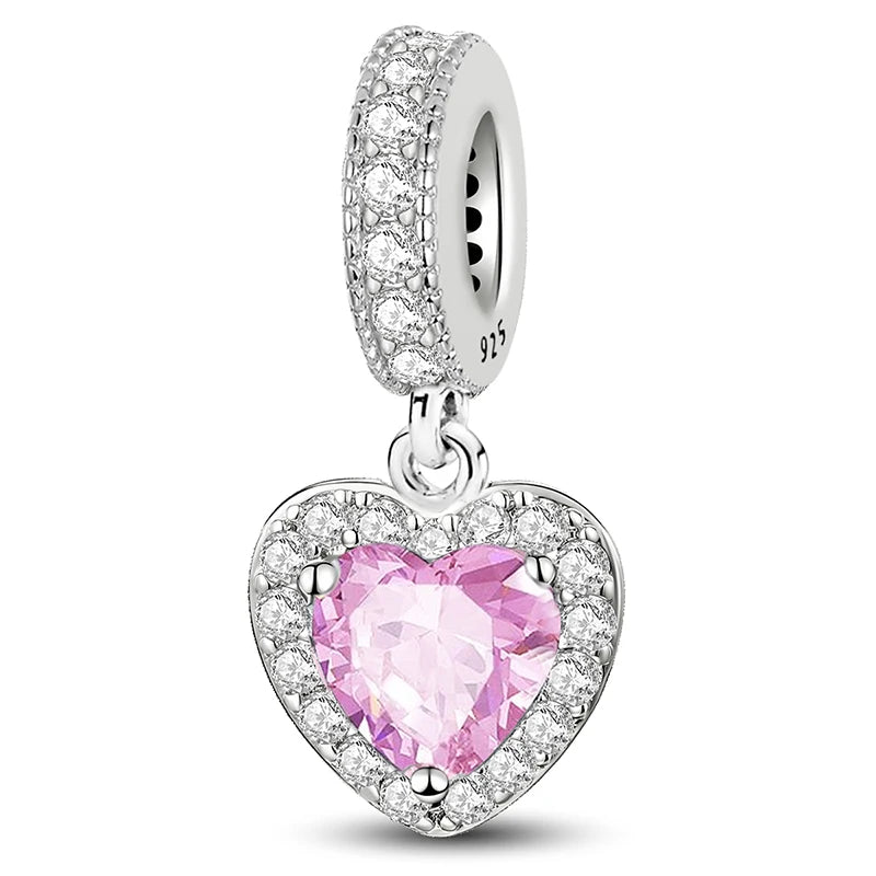 Charms aus 925er-Sterlingsilber mit Tierhantel, niedlicher rosa Hund, Perlen, passend für DIY-Armbänder, Armreifen, Geschenk von hochwertigem Schmuck