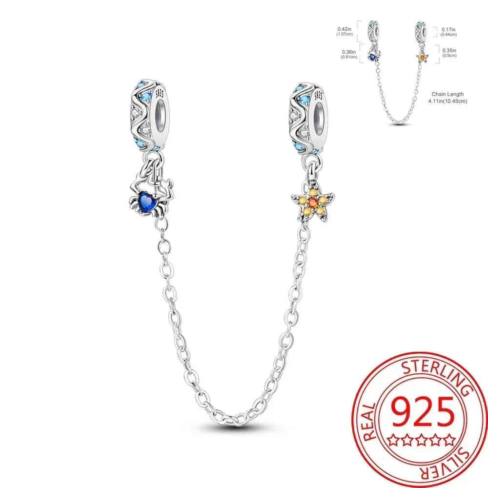 Charms-Anhänger aus 925er-Sterlingsilber mit blauen Ozean-Serie, passend für das DIY-Armband der Marke, Damenschmuck, Geschenke für Freundin