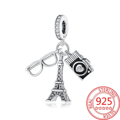 Kreativer Doppel-Charm aus 925er-Sterlingsilber, Eiffelturm, goldenes Herz, passend für DLY-Armbänder, Halsketten, Damen-Dating-Schmuck-Accessoires