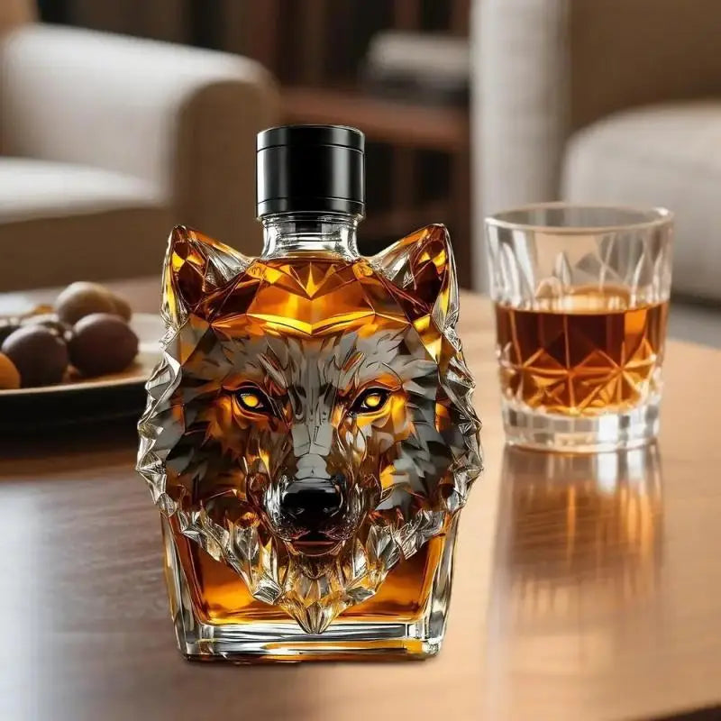 Whiskygläser, Wolfskulptur, Weinbecher, ästhetische Glasflasche zum Sammeln, Wolf-Thema für Cocktail-Whisky-Reisen