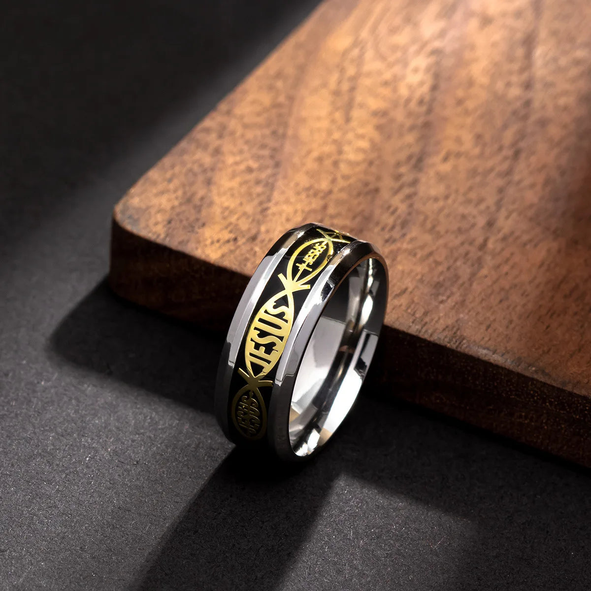 Jesus-Buchstabe, 316L-Edelstahlring für religiöse christliche Männer und Frauen, Geschenk, Schmuck, Serenity, männliches Bibelkreuz