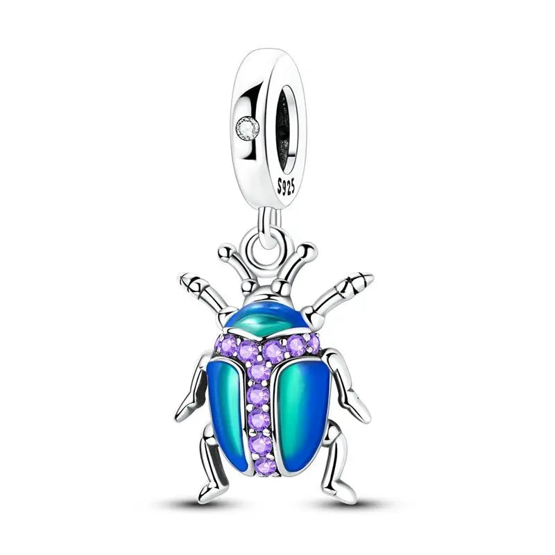 Bunter Schmetterlingsanhänger aus 925er-Sterlingsilber mit Blumen, Perlen, Käfer und Marienkäfer, passend für Armbänder, exquisite Anhänger-Geschenke