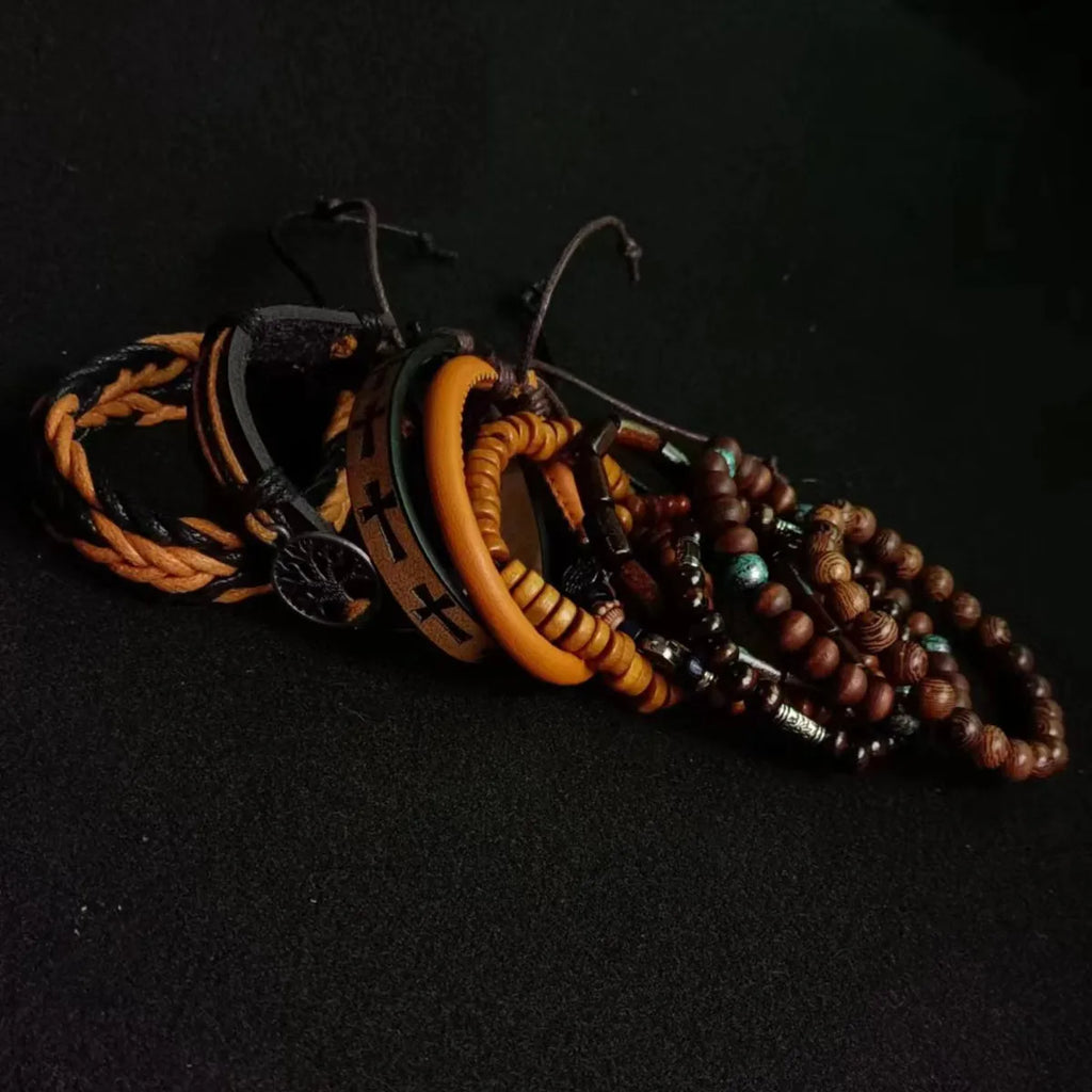 Khaki Baum 10 Teile/satz Schwarz Wrap Woven Mode Handgemachte Männer Armbänder Männliche Frauen Leder Armbänder Männer Armreif Großhandel Schmuck