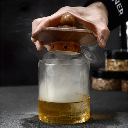 Räucher-Set mit Glasplatte, Cocktail-Räucher-Set mit 4 Holzspäne, Barkeeper-Zubehör für Whisky-Getränke, Raucher-Geschenkset für Männer