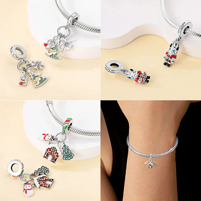 S925 Silber Weihnachten Schneeflocke Charms Herzförmige Glänzende Zirkon Perle Fit Original Armband Diy Edlen Schmuck Weihnachten Geschenk