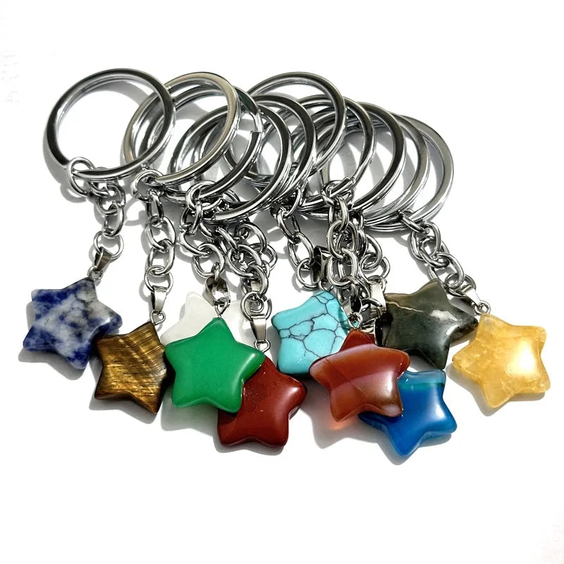 20 stücke Natürliche Stein Kristall Quarz Schlüsselbund Frauen Männer Handtasche Hangle Auto Schlüssel Halter Raw Mineral Stein Schlüsselring Schmuck