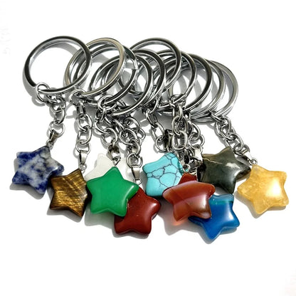 20 stücke Natürliche Stein Kristall Quarz Schlüsselbund Frauen Männer Handtasche Hangle Auto Schlüssel Halter Raw Mineral Stein Schlüsselring Schmuck