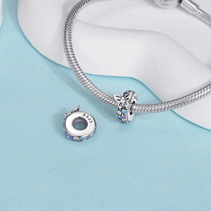 Exquisiter 925er-Sterlingsilber-Charm mit funkelndem Edelstein, Schlüssel, Blume, Schmetterling, passend für DIY-Armbänder, Halsketten, edler Schmuck, Geschenke