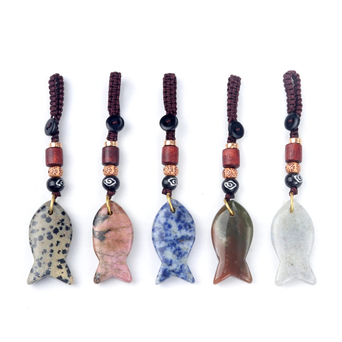 1 stücke natürliche Halbe del stein Tigerauge Stein gewebte kleine Fisch Auto Schlüssel bund Tasche Anhänger Schmuck Zubehör Geschenk