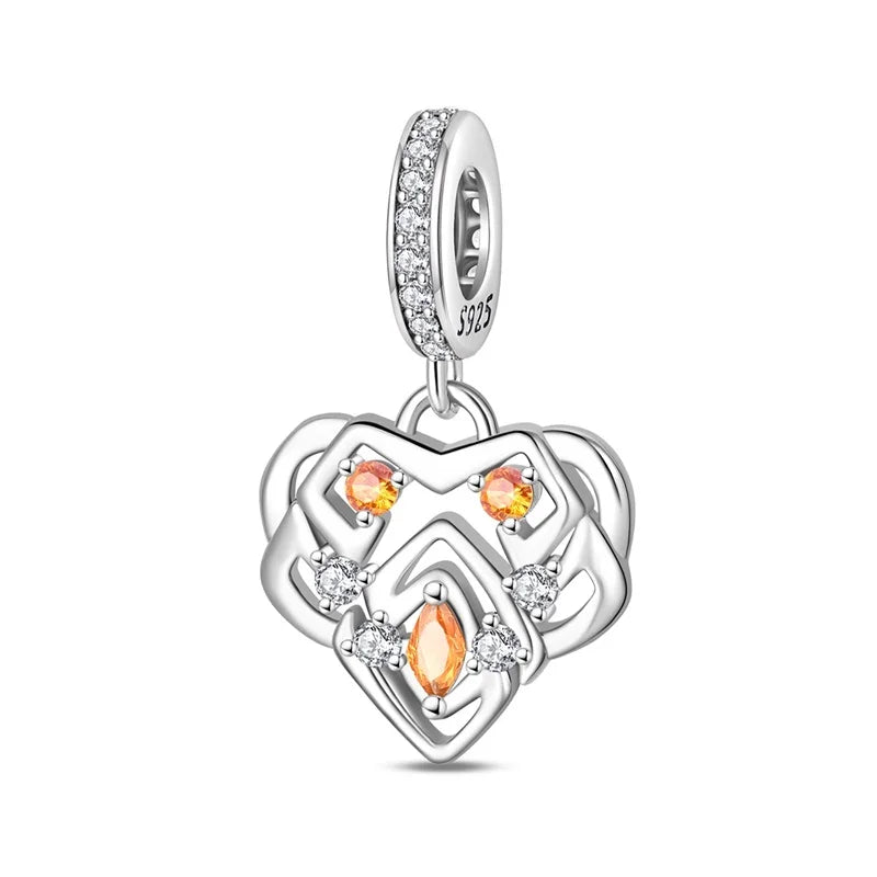 Kürbishaus-Perlen und Kuchen-Donut-Herzform aus 925er-Sterlingsilber, dreifach baumelnder Charm, passend für Armbänder, goldene orangefarbene Anhänger-Geschenke