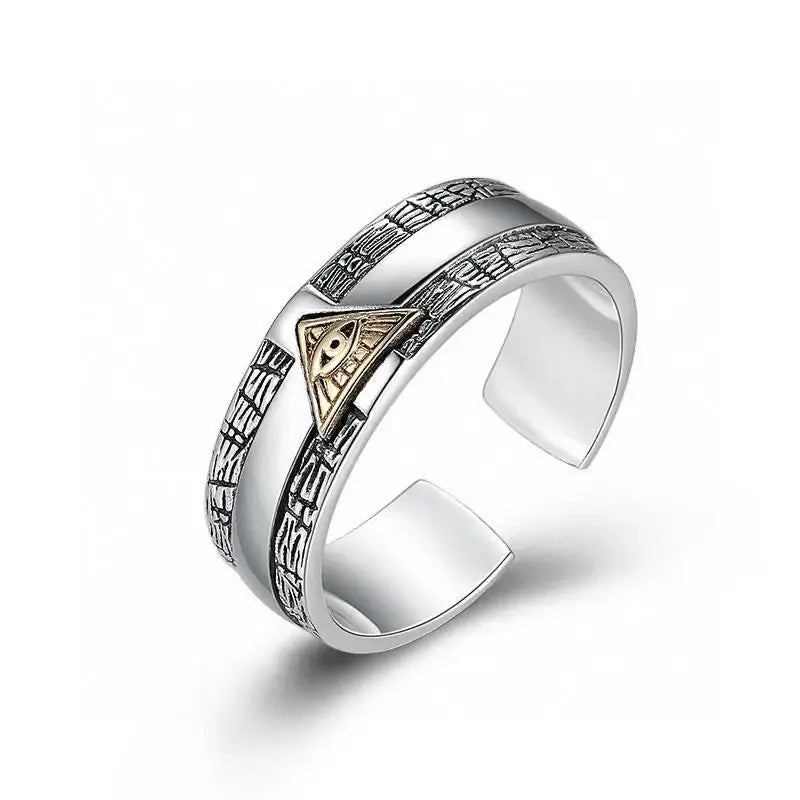 Retro Poseidon Kompass Ring versilbert Hexagramm Öffnung verstellbarer Ring Männer und Frauen Hip-Hop Trend Schmuck Geschenk