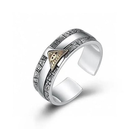 Retro Poseidon Kompass Ring versilbert Hexagramm Öffnung verstellbarer Ring Männer und Frauen Hip-Hop Trend Schmuck Geschenk