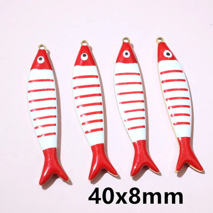 10 Stück Edelstahl Emaille Streifen Fisch Charms Anhänger 40x8/40x14mm DIY Schmuck Herstellung Zubehör für Halsketten Ohrringe