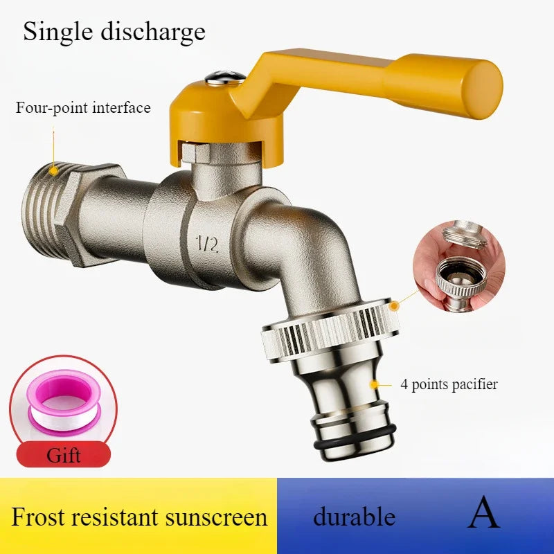 Vollkupfer-Wasserhahn für den Innen- und Außenbereich, eins in zwei, 4-Punkte-Frostschutz, für den Innenhof, Garten, doppelter Wasser-Blumen-Wasserhahn