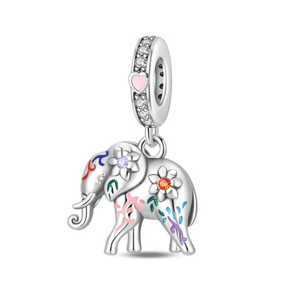 Heißer Verkauf 925er Sterlingsilber, bunter und funkelnder Elefant, baumelnder Charm für Armband, schöner Schmuck, Accessoires, Geschenke