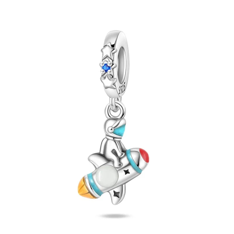 Heißer Verkauf 925er Sterlingsilber Raumschiff-Perlen und Kosmonauten-Anhänger, passend für exquisite Armbänder, schöne Schmuck-Accessoires, Geschenke