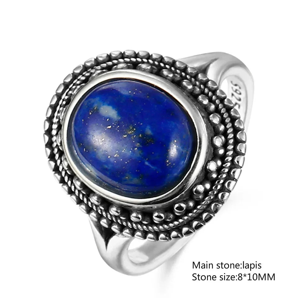 Silber S925 Ring Natürliche Große Oval Lapis Ringe für Männer Frauen Retro Luxus Edlen Schmuck Party Jahrestag Geschenk