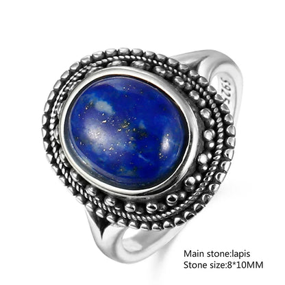 Silber S925 Ring Natürliche Große Oval Lapis Ringe für Männer Frauen Retro Luxus Edlen Schmuck Party Jahrestag Geschenk