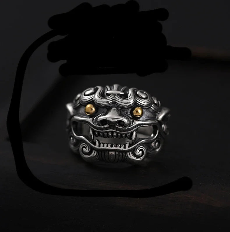 Retro Poseidon Kompass Ring versilbert Hexagramm Öffnung verstellbarer Ring Männer und Frauen Hip-Hop Trend Schmuck Geschenk