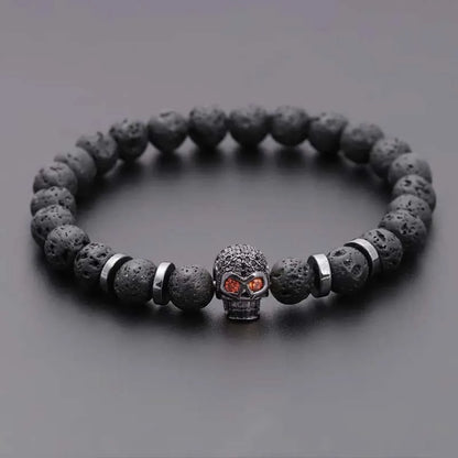 Black Eye Skull Hematite Beaded Bracelet Men Classic Handmade 8mm Lava Stone Charm Bracelet for Men Jewelry Gift