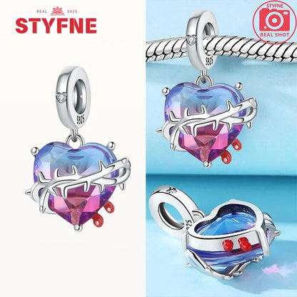 Herzförmige Charms-Perlen aus 925er-Farbverlauf, passend für Original-Armbänder, DIY, edler Schmuck, Geschenkzubehör für Frauen