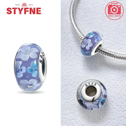 Echtes Sterlingsilber 925, Blumen-Charms, Glas, neue Original-Perle, bunt, Murano, passend für Original-Armbänder, DIY für Frauen, Schmuck, Geschenke