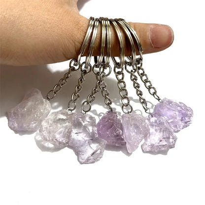 20 stücke Natürliche Raue Rohstein Kristall Quarz Schlüsselbund Frauen Männer Handtasche Hangle Auto Schlüssel Halter Raw Mineral Stein Schlüsselring schmuck