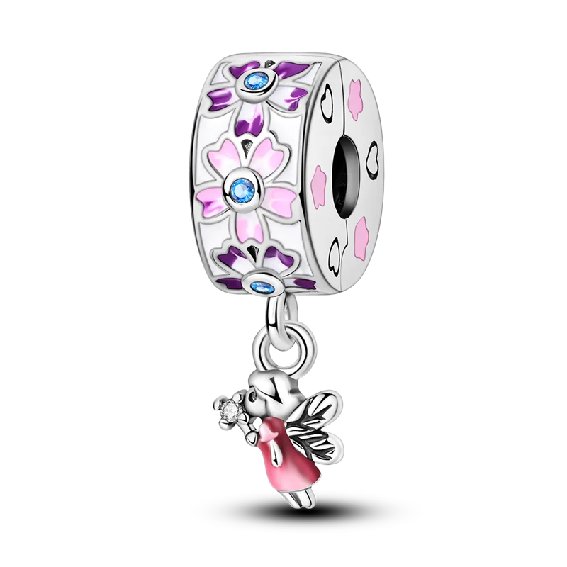 Silberverschluss, 925er-Sterlingsilber, CZ-Pflaster-Clip-Charms, Gänseblümchen-Perlen, Stopper, Sicherheitskette, passend für Original-Armreif, Schmuck-Clip
