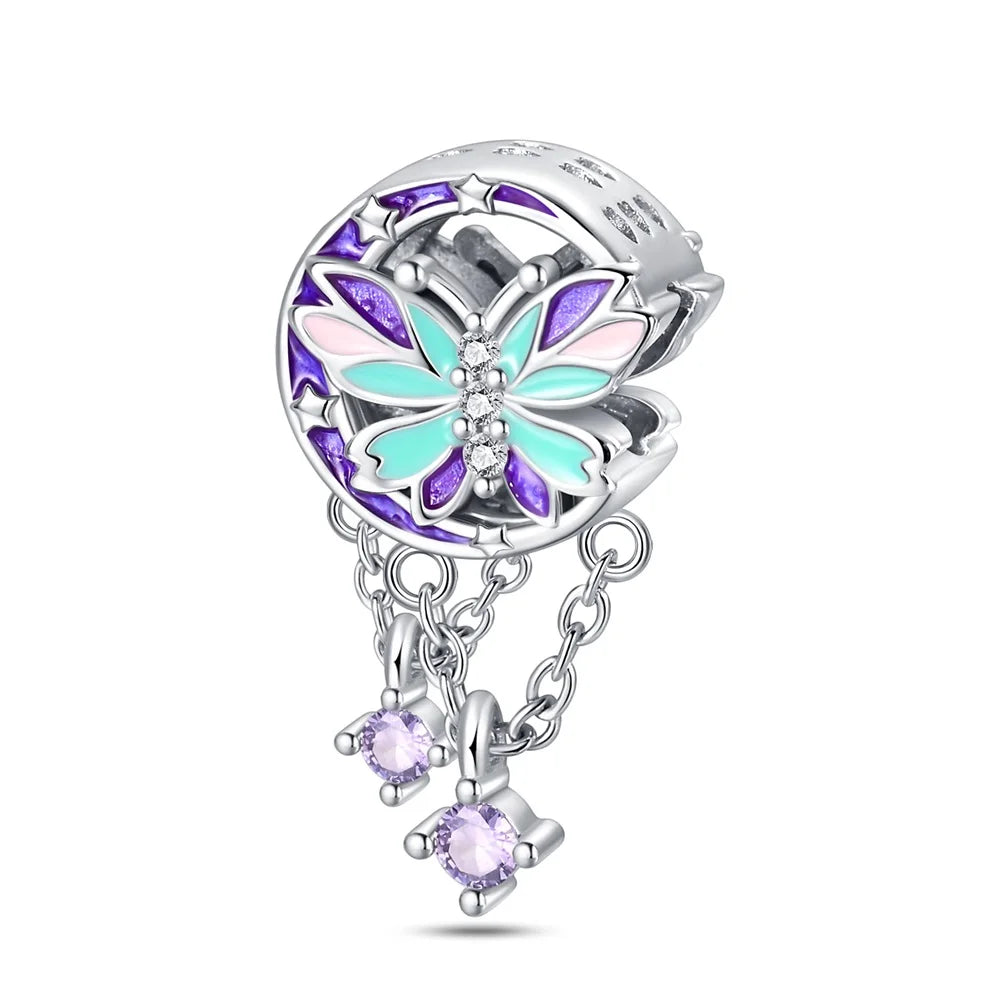 Glänzende Schmetterlingsanhänger aus 925er-Sterlingsilber mit flatternder Dunkelheit, passend für DIY-Armbänder, Halsketten, romantisches Geschenk, Paarung