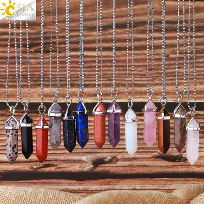 CSJA Sechseckige Kugel Kristall Halsketten Natürlicher Edelstein Quarz Halskette Anhänger Chakra Amethysten Rosa Quarz Lapislazuli G957