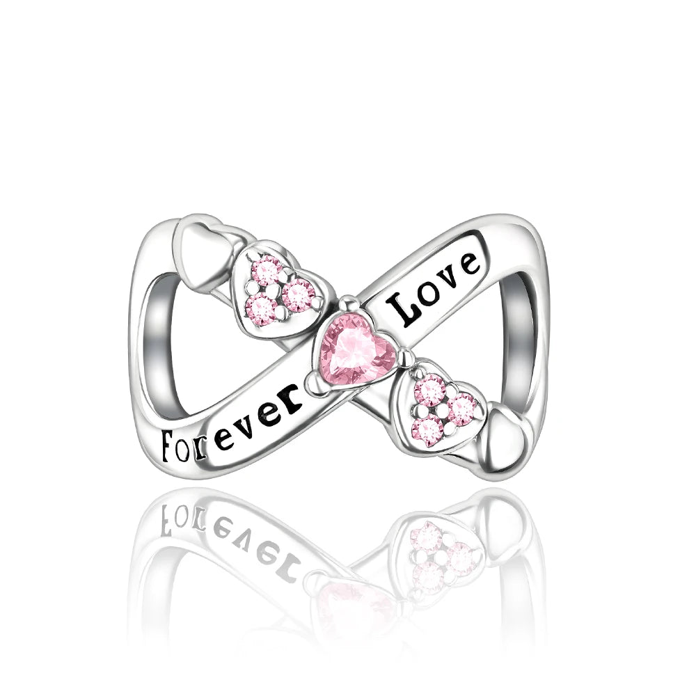 Romantische Schleifenperlen aus 925er-Sterlingsilber und herzförmiger, unendlicher baumelnder Charm, passend für Armbänder, schöne Schmuck-Accessoires, Geschenke