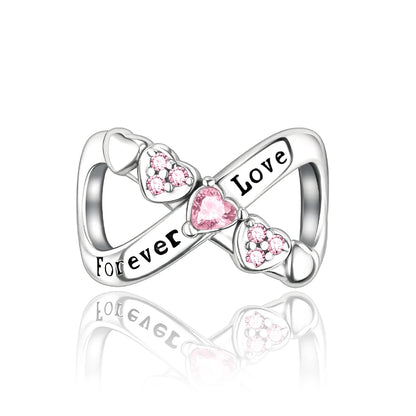 Romantische Schleifenperlen aus 925er-Sterlingsilber und herzförmiger, unendlicher baumelnder Charm, passend für Armbänder, schöne Schmuck-Accessoires, Geschenke