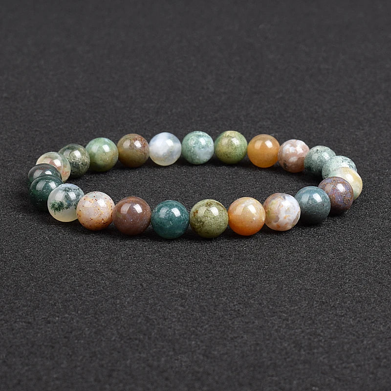 Genuine natural stone bracelet: Apatite, Lapis Lazuli, Agate, Crystal, Tiger's Eye. High-quality gemstone bead bracelet. Men's jewelry bangle.