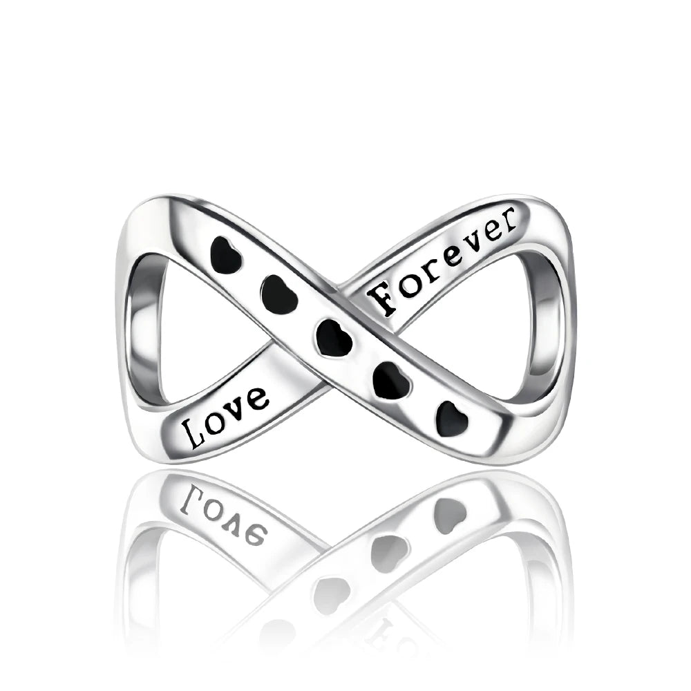 Romantische Schleifenperlen aus 925er-Sterlingsilber und herzförmiger, unendlicher baumelnder Charm, passend für Armbänder, schöne Schmuck-Accessoires, Geschenke
