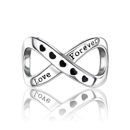 Romantische Schleifenperlen aus 925er-Sterlingsilber und herzförmiger, unendlicher baumelnder Charm, passend für Armbänder, schöne Schmuck-Accessoires, Geschenke