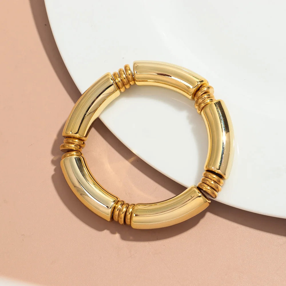 Vintage Chunky Bamboo Elbow Acrylic Bracelets for Women Men Rock Punk Stretch Large Curved Tube Stacking Bangle Couple Jewelry Gifts